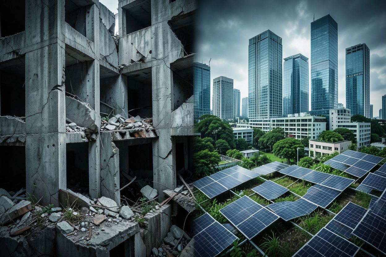 Ville en ruine versus ville verte prospère