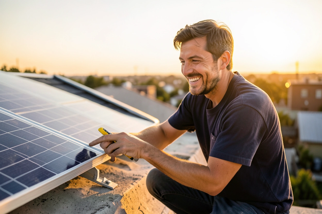 Artisan installant des panneaux solaires